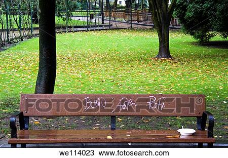 Bench in a park, Oviedo View Large Photo Image Stock Image - Bench in a park, Oviedo. Fotosearch