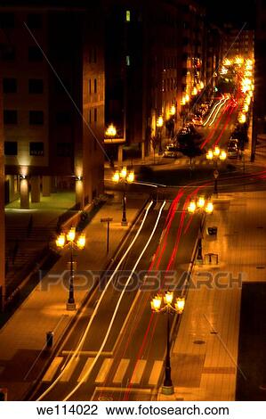 Car lights on the street at night, Oviedo View Large Photo Image Stock Image - Car lights on the street at night, Oviedo. Fotosearch