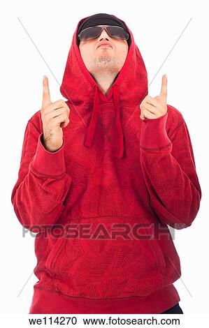Hip Hop dancer in red hoody looking and pointing up Isolated on white background View Large Photo Image Stock Image - Hip Hop dancer in red hoody looking and pointing up Isolated on white background. Fotosearch