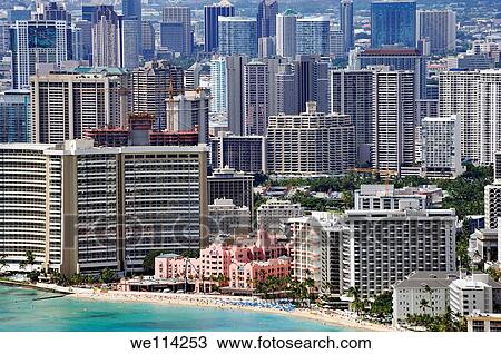 Waikiki beach seafront, view from Diamond Head, Honolulu, Oahu Island, Hawaii Islands, Usa View Large Photo Image Stock Image - Waikiki beach seafront, view from Diamond Head, Honolulu, Oahu Island, Hawaii Islands, Usa. Fotosearch