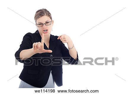 Stock Photo - Young woman gesturing, you are a loser Isolated on white background. Fotosearch