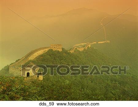 Aerial view of the Great Wall of China, China View Large Photo Image Stock Photo - Aerial view of the Great Wall of China, China. Fotosearch