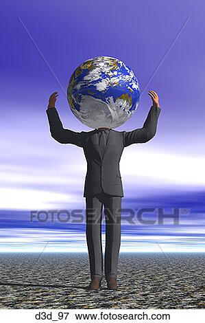 Businessman standing with the earth in place of his head View Large Photo Image Stock Photo - Businessman standing with the earth in place of his head. Fotosearch