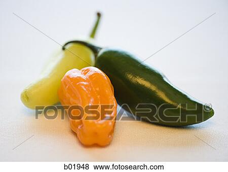 Close-up of a chili pepper and jalapenos View Large Photo Image Stock Photo - Close-up of a chili pepper and jalapenos. Fotosearch