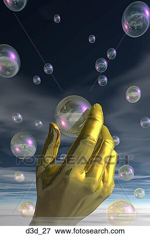 Close-up of a golden hand holding a bubble View Large Photo Image Stock Photo - Close-up of a golden hand holding a bubble. Fotosearch