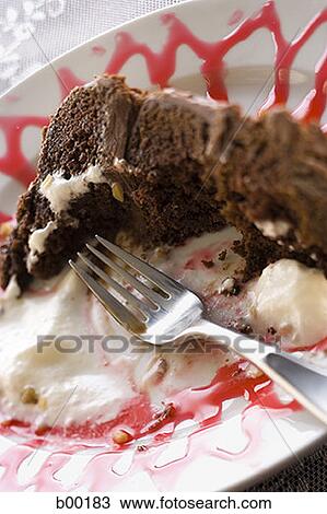 Close-up of a half eaten chocolate cake on a plate View Large Photo Image Stock Image - Close-up of a half eaten chocolate cake on a plate. Fotosearch