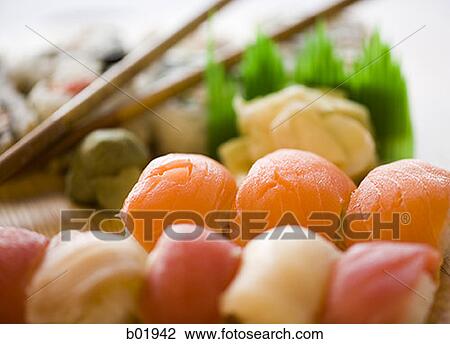 Stock Image - Close-up of a sushi platter. Fotosearch