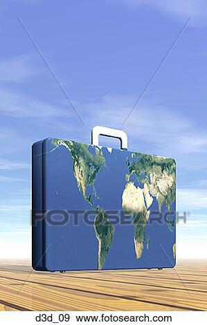 Stock Photo - Close-up of a world map on a briefcase. Fotosearch