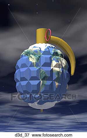 Stock Photo - Close-up of the earth shaped as a hand grenade. Fotosearch