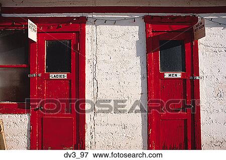 Entrances to men and women's bathrooms outside a building View Large Photo Image Stock Photo - Entrances to men and women's bathrooms outside a building. Fotosearch