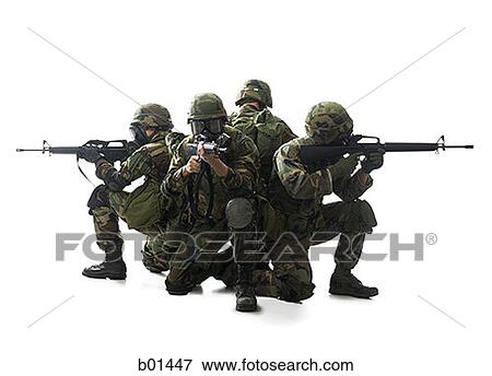Four soldiers kneeling with their guns View Large Photo Image Stock Photo - Four soldiers kneeling with their guns. Fotosearch