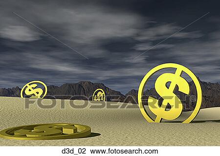 Golden dollar signs buried in sand View Large Photo Image Stock Image - Golden dollar signs buried in sand. Fotosearch