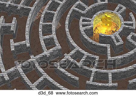 Stock Photo - High angle view of a dollar sign in the center of a maze. Fotosearch