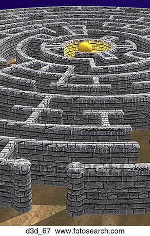 Stock Photo - High angle view of a glowing sphere in the center of a maze. Fotosearch