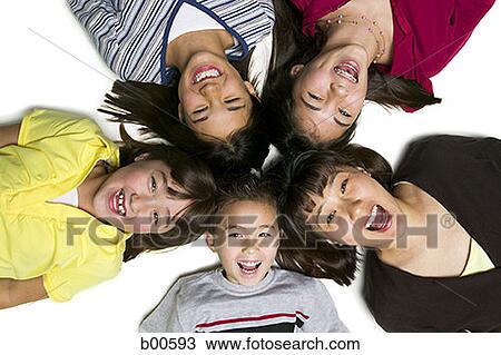 High angle view of a mother with her four children View Large Photo Image Stock Image - High angle view of a mother with her four children. Fotosearch