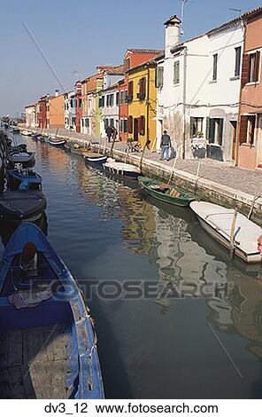 High angle view of boats moored in a canal View Large Photo Image Stock Image - High angle view of boats moored in a canal. Fotosearch