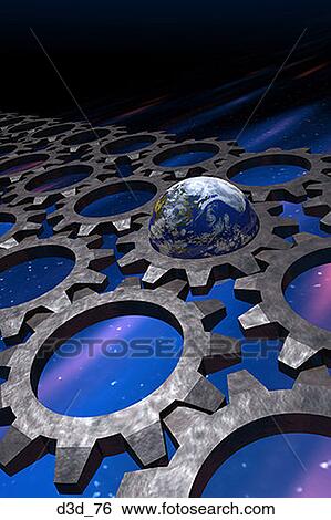 Stock Photograph - High angle view of the earth in the center a gear wheel. Fotosearch