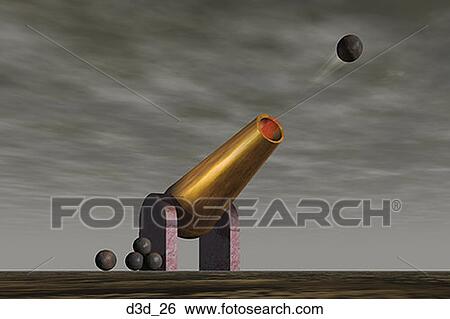 Low angle view of a brass cannon firing cannon balls into a grey sky View Large Photo Image Stock Photograph - Low angle view of a brass cannon firing cannon balls into a grey sky. Fotosearch