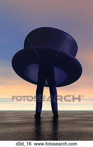 Stock Photograph - Low angle view of a businessman standing in an oversized top hat. Fotosearch