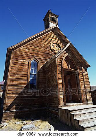 Stock Photo - Low angle view of a church made of wood. Fotosearch