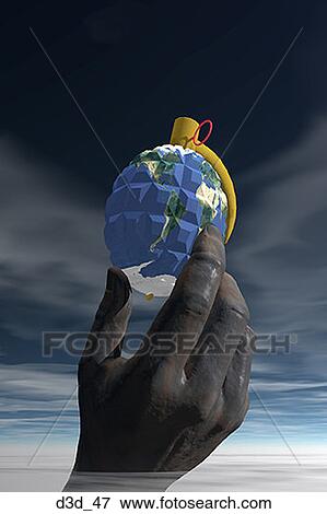 Low angle view of a grenade-shaped globe in a person's hand View Large Photo Image Stock Photo - Low angle view of a grenade-shaped globe in a person's hand. Fotosearch