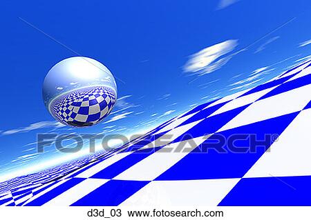 Low-angle view of a reflective sphere floating over a checkered landscape View Large Photo Image Stock Image - Low-angle view of a reflective sphere floating over a checkered landscape. Fotosearch