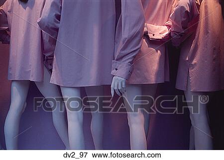 Low section view of four female mannequins in cuffed shirts View Large Photo Image Stock Photo - Low section view of four female mannequins in cuffed shirts. Fotosearch