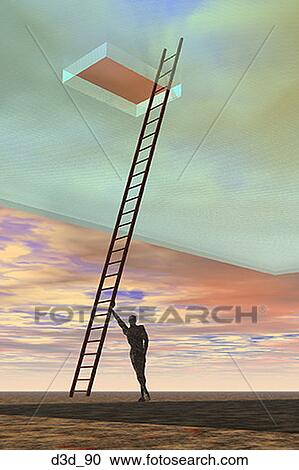Person leaning on a ladder leading to an opening in the sky View Large Photo Image Stock Image - Person leaning on a ladder leading to an opening in the sky. Fotosearch