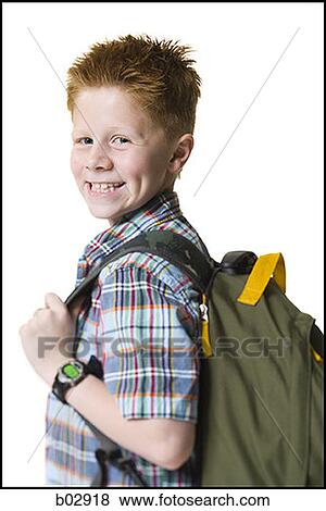 Portrait of a boy with a backpack View Large Photo Image Stock Photo - Portrait of a boy with a backpack. Fotosearch
