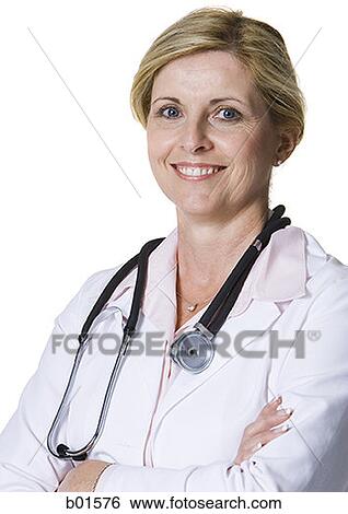 Portrait of a female doctor with a stethoscope around her neck View Large Photo Image Stock Photograph - Portrait of a female doctor with a stethoscope around her neck. Fotosearch
