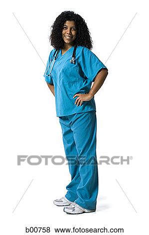 Portrait of a female nurse standing with arms akimbo View Large Photo Image Stock Photo - Portrait of a female nurse standing with arms akimbo. Fotosearch