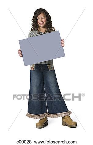 Portrait of a girl holding a blank sign View Large Photo Image Stock Photo - Portrait of a girl holding a blank sign. Fotosearch
