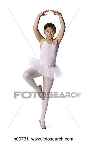 Stock Image - Portrait of a girl standing on her one leg. Fotosearch