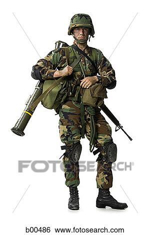 Portrait of a soldier carrying backpack and weapons View Large Photo Image Stock Photograph - Portrait of a soldier carrying backpack and weapons. Fotosearch