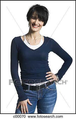 Stock Image - Portrait of a woman smiling. Fotosearch