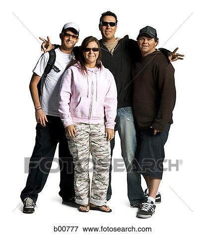 Portrait of a young woman and three young men standing together View Large Photo Image Stock Photo - Portrait of a young woman and three young men standing together. Fotosearch