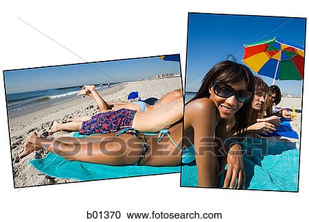 Portrait of a young woman lying on the beach with her friends View Large Photo Image Stock Image - Portrait of a young woman lying on the beach with her friends. Fotosearch