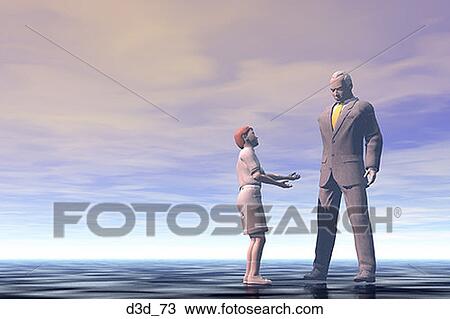 Stock Image - Profile of a boy talking to a man in a suit. Fotosearch