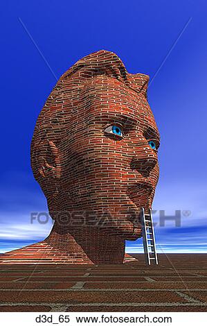 Profile of a human face made of bricks with a ladder leading to the mouth View Large Photo Image Stock Photography - Profile of a human face made of bricks with a ladder leading to the mouth. Fotosearch