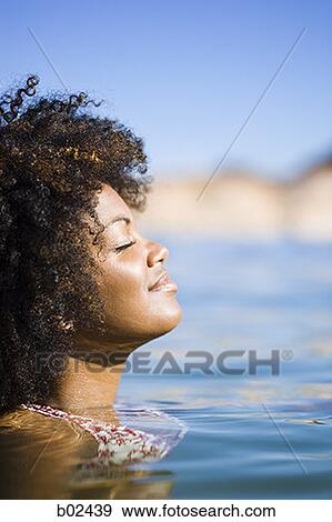 Profile of a young woman in water View Large Photo Image Stock Photo - Profile of a young woman in water. Fotosearch