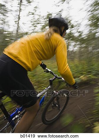 Profile of an adult woman cycling in a forest View Large Photo Image Stock Photo - Profile of an adult woman cycling in a forest. Fotosearch