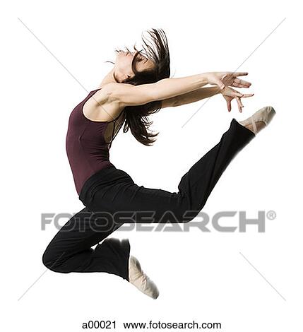 Stock Image - Profile of an athletic female dancer jumping. Fotosearch