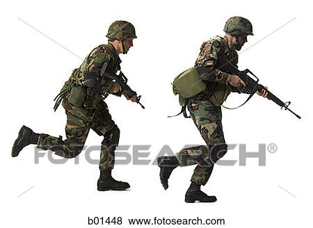 Profile of two soldiers running with their guns View Large Photo Image Stock Photo - Profile of two soldiers running with their guns. Fotosearch