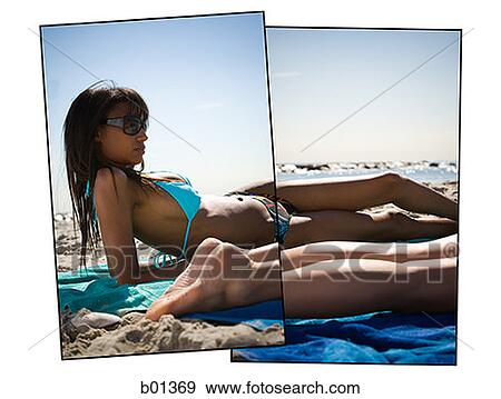 Profile of two young women lying on the beach View Large Photo Image Stock Photo - Profile of two young women lying on the beach. Fotosearch