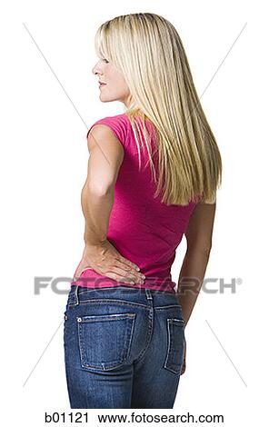 Rear view of a young woman holding her waist View Large Photo Image Stock Image - Rear view of a young woman holding her waist. Fotosearch