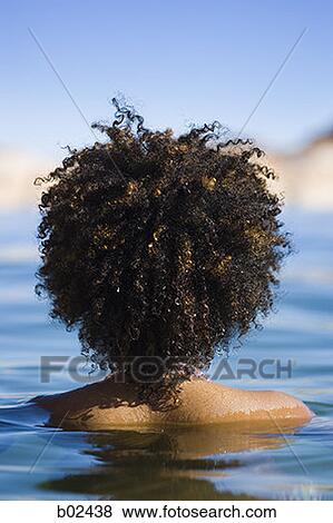 Rear view of a young woman in water View Large Photo Image Stock Photo - Rear view of a young woman in water. Fotosearch
