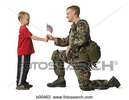 Side profile of a boy giving an American flag to a soldier View Large Photo Image Stock Image - Side profile of a boy giving an American flag to a soldier. Fotosearch