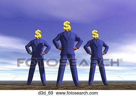 Three businessmen standing with dollar signs as heads View Large Photo Image Stock Photo - Three businessmen standing with dollar signs as heads. Fotosearch