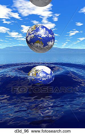 Stock Photograph - Two planet earths falling into the water. Fotosearch