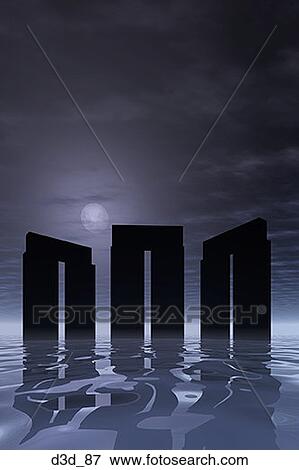 View of three megaliths in the water View Large Photo Image Stock Photo - View of three megaliths in the water. Fotosearch